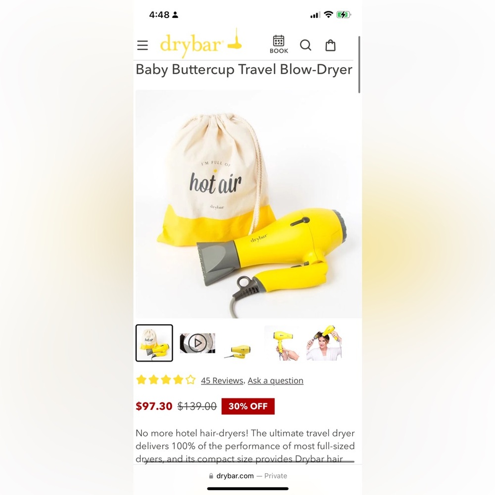 Dry bar travel blow dryer